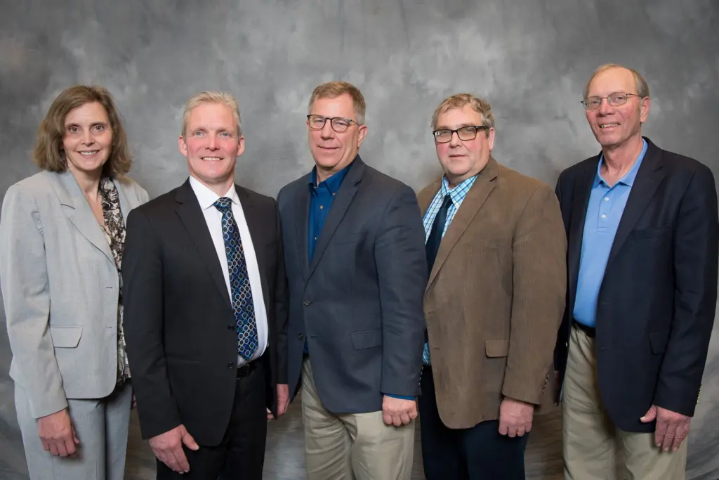 2018 Midwest Dairy Corporate Board Officers. From L to R: Barb Liebenstein, Treasurer; Charles Krause, First Vice Chair; Allen Merrill, Chair; Dan Hotvedt, Second Vice Chair; Lowell Mueller, Secretary.