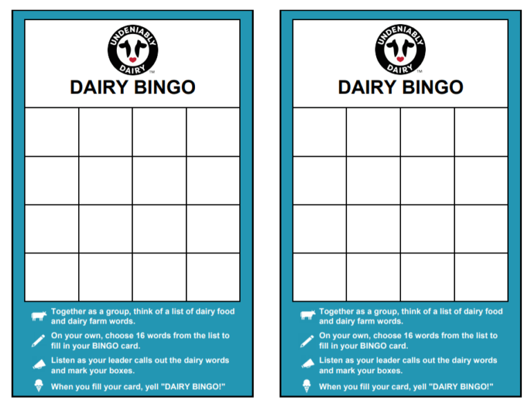 Dairy Farm Bingo Cards Midwest Dairy