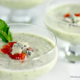 Bowls of cucumber and leek soup.