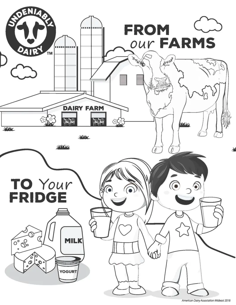 Farm to fridge dairy coloring page