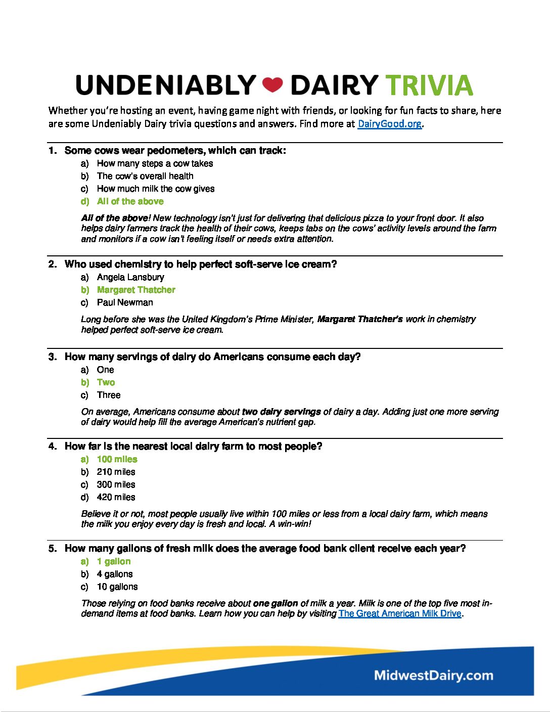 Dairy Trivia Midwest Dairy
