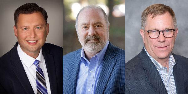 Former Midwest Dairy CEO Lucas Lentsch, left; Dr. Greg Miller of the National Dairy Council, center; Midwest Dairy Board Chairman Allen Merrill, right.