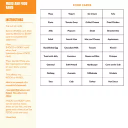 Food card examples from a Fuel Up lesson plan.