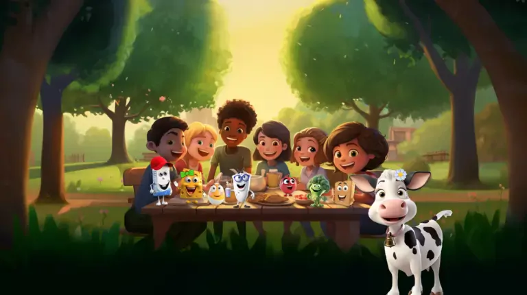 Graphic of cartoon children sitting at picnic table