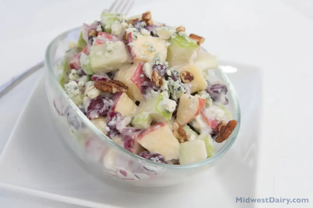 Bowl of Waldorf salad with lemon yogurt dressing.