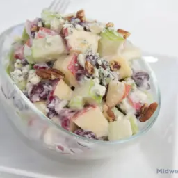 Bowl of Waldorf salad with lemon yogurt dressing.