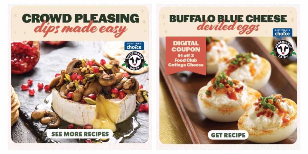 Examples of holiday ads featuring dairy from Coborn's