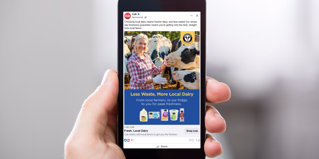 Screenshot of Cub Food's social media post celebrating dairy during Earth Day.