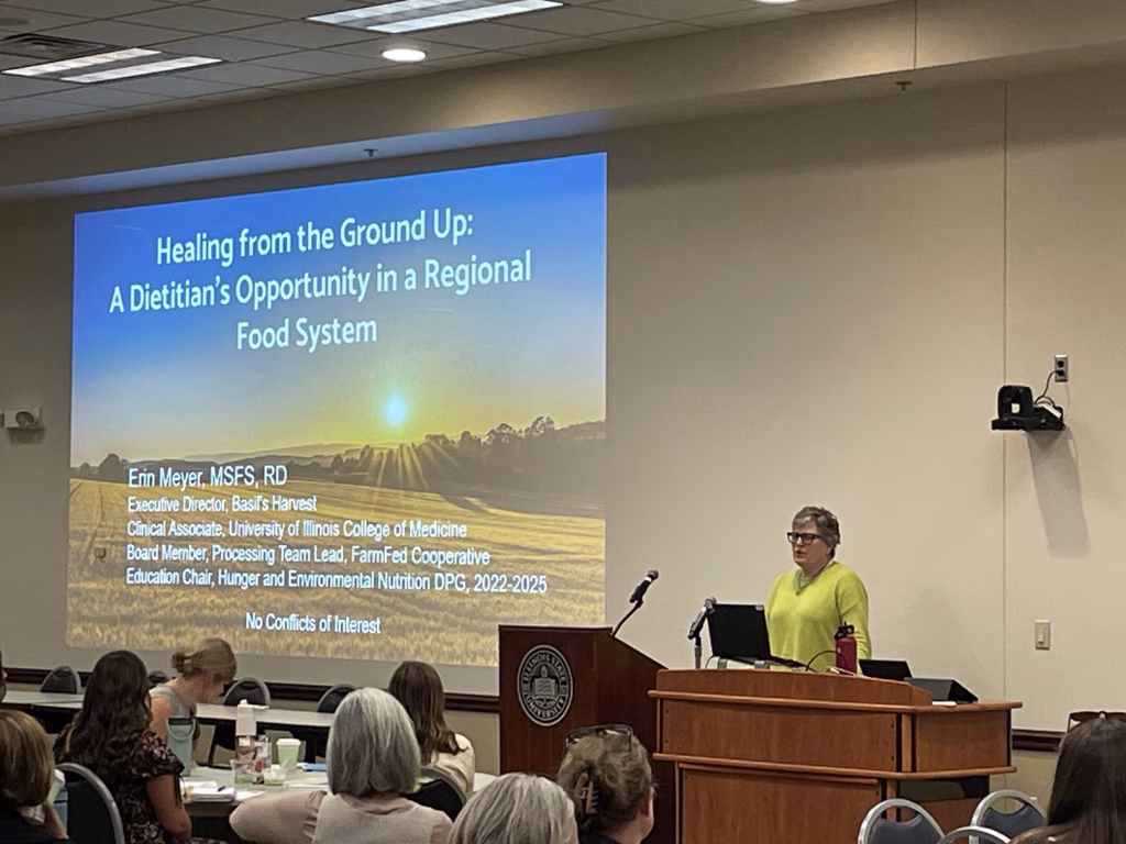 Dietitian speaking at sustainability event