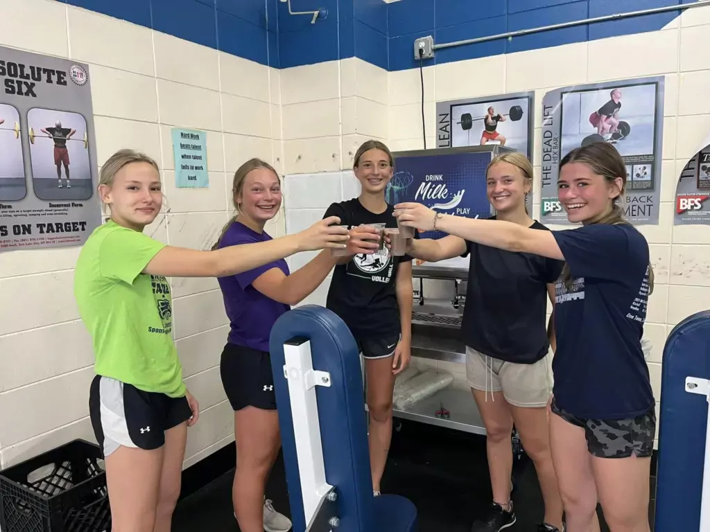 Eden Valley school athletes with milk