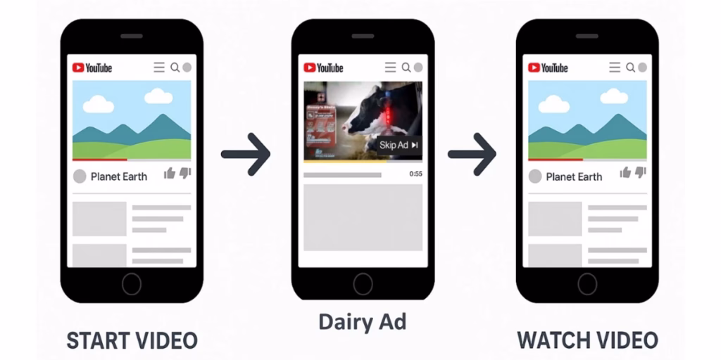 screenshot of youtube ads featuring cow care