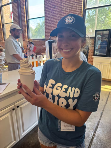 young woman holding ice cream cone at Illinois State Fair