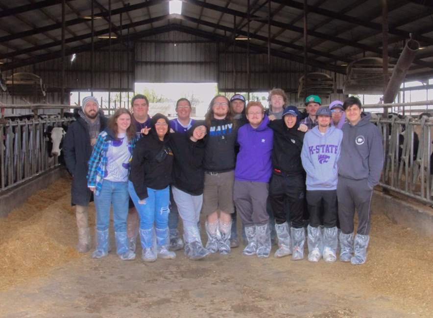 K-State students touring a dairy farm