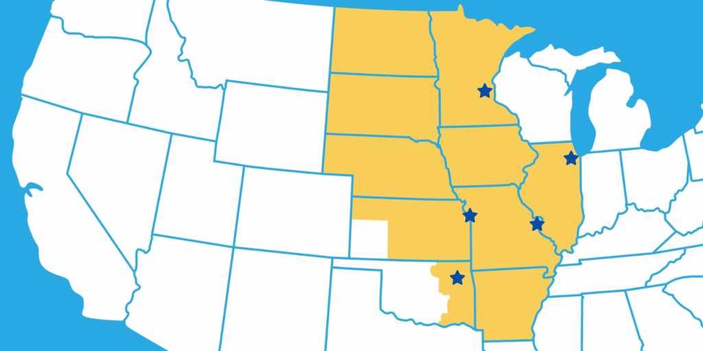 Map of Midwest Dairy's 5 Key Markets
