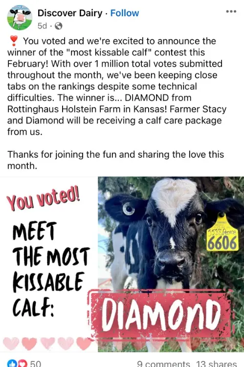 Social media post from Discover Dairy