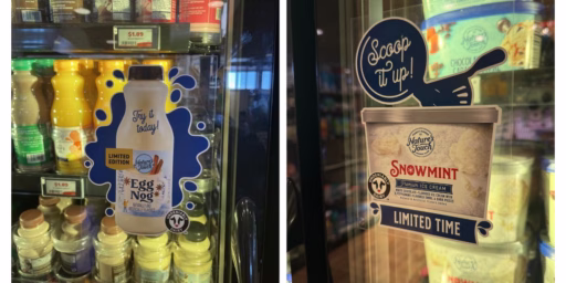 Egg Nog Milk and Snowmint window clings at Kwik Trip