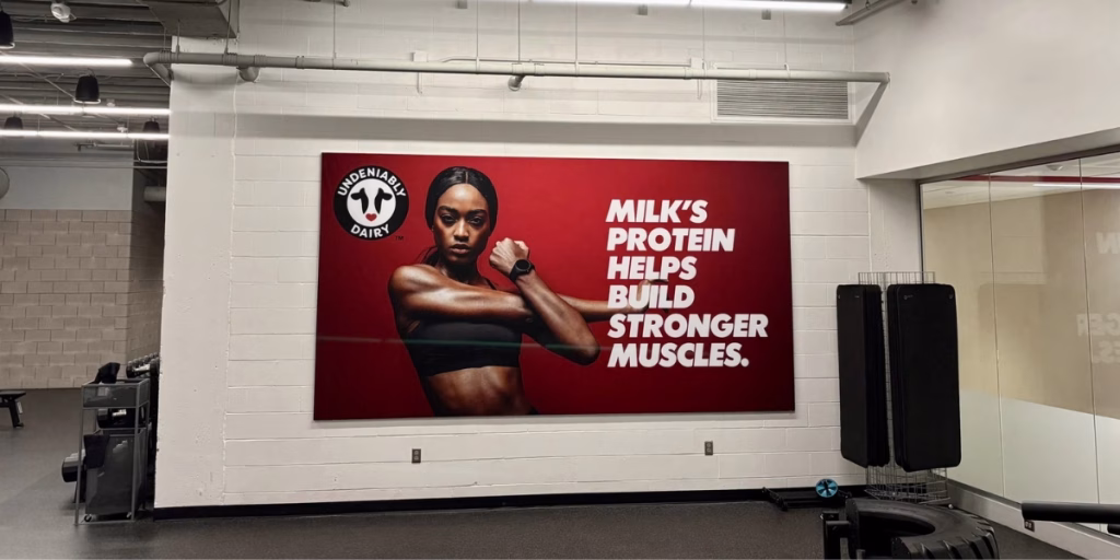 Photo of Undeniably Dairy banner in rec center