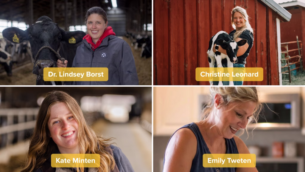 Profile pictures of four female dairy farmers