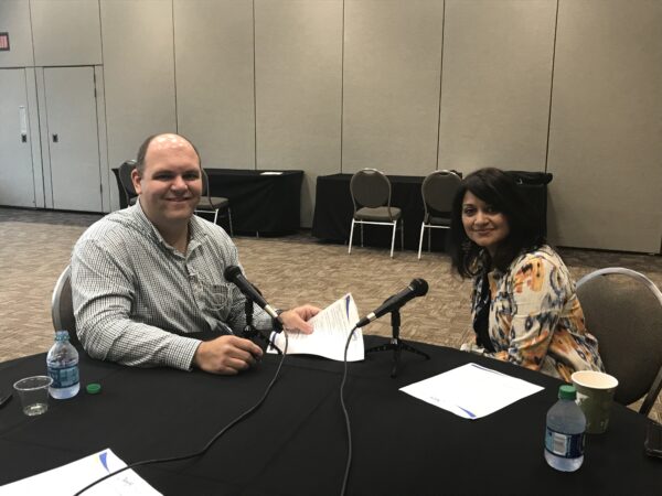 Andy Vance and Cheryl Pinto recording an episode of Dairy on the Air podcast